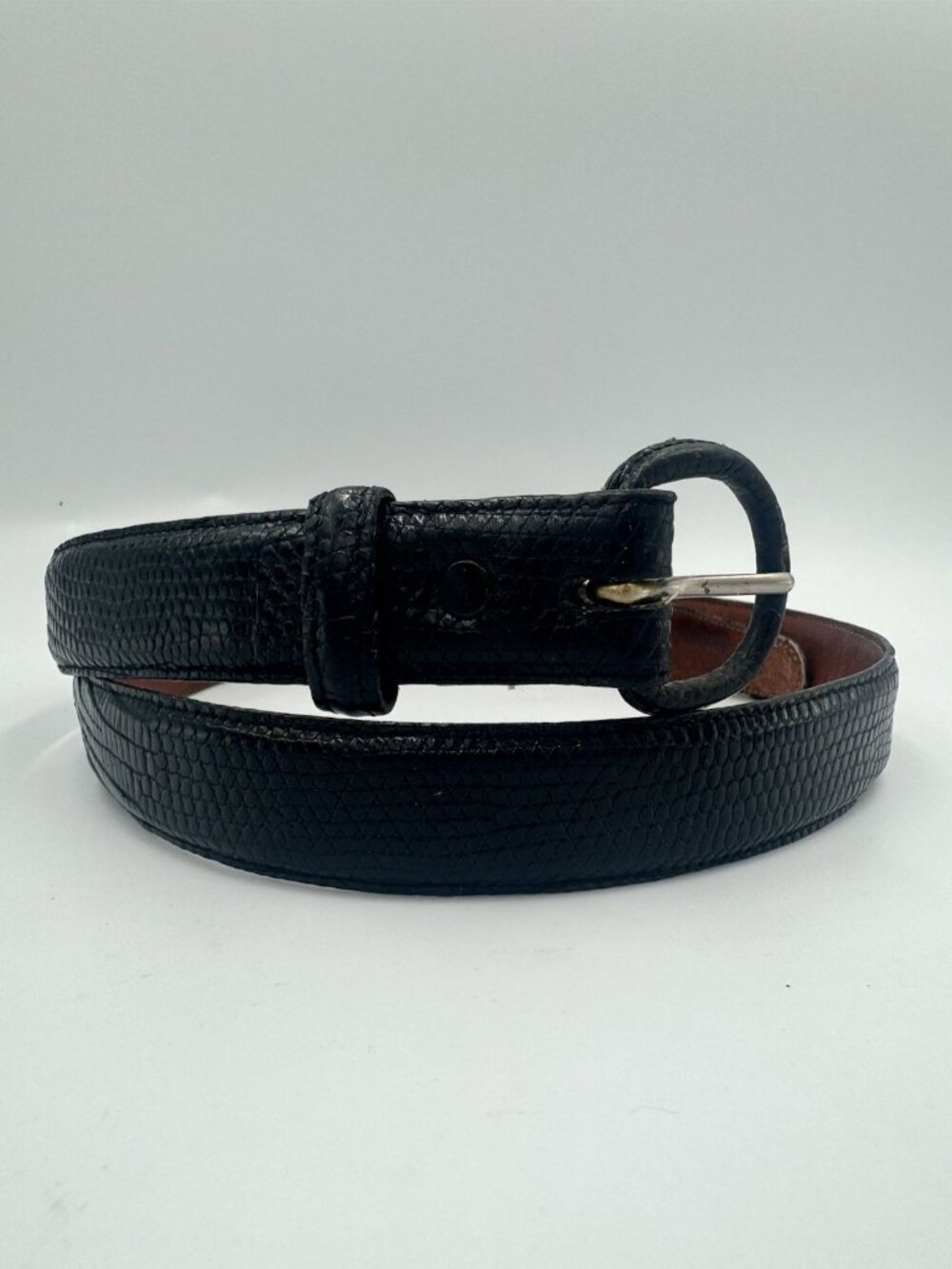 Torino Vintage Calcutta Lizard Leather Belt Black